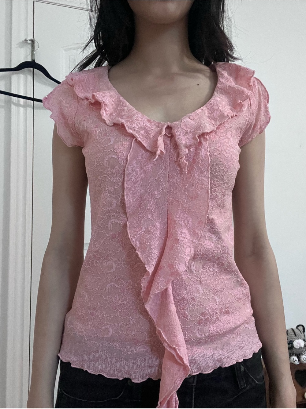 Y2k Pink Lace Ruffle Top - Picture 3 of 3